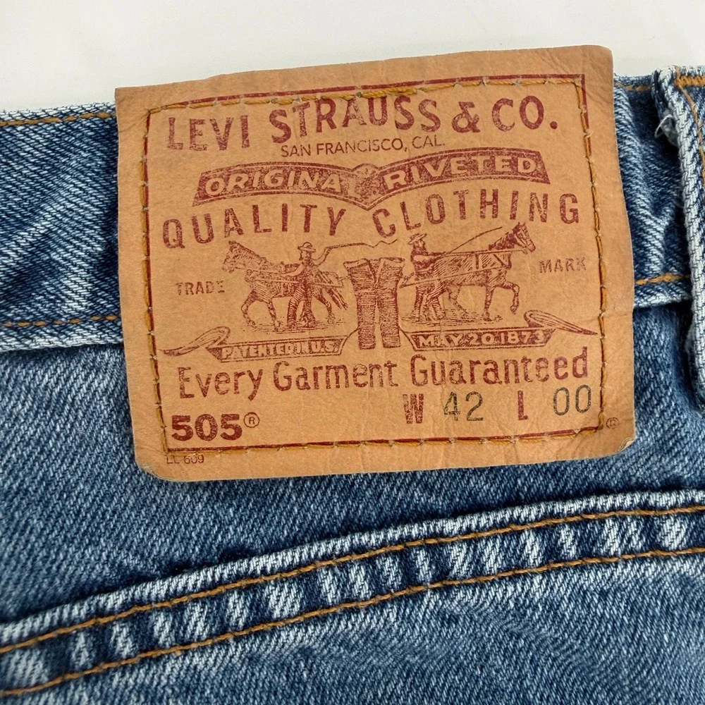 Vintage Levis 505 Mens 42 Regular Fit Denim Shorts Blue Made in USA 90s 511-0199